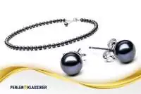 Perlenschmuck Set - Klassisch elegant - Perlenohringe schwarz und Perlenkette schwarz
